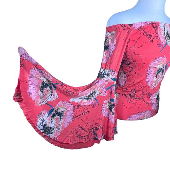 We the Free Off the Shoulder Floral Dramtic Wide Bell Sleeves Boho Knit Top XS-S - Picture 4 of 12